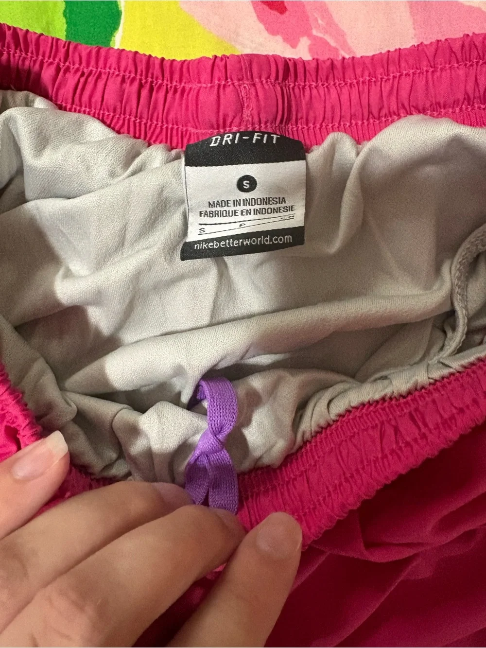 Nike Women's Hot Pink Athletic Shorts with Purple Trim